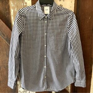 NWT GAP Women's Black and White Checkered Classic Shirt Long Sleeve